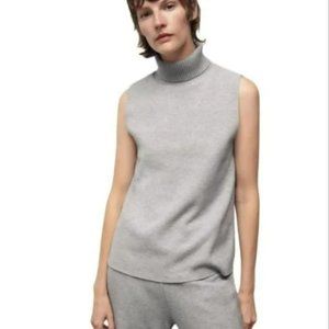NWT Zara Hem less Gray Turtleneck Sleeveless Tank Top Size M